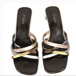 Brighton Angie Metallic Leather Strap Slide Sandal Size 7.5